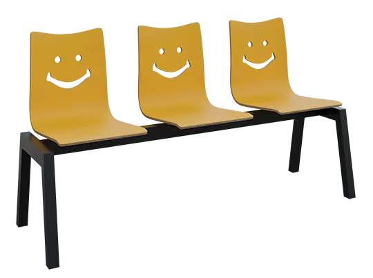 SMILE 3, dřevěná lavice do čekárny, 3-sedák, žlutá, kostra černá